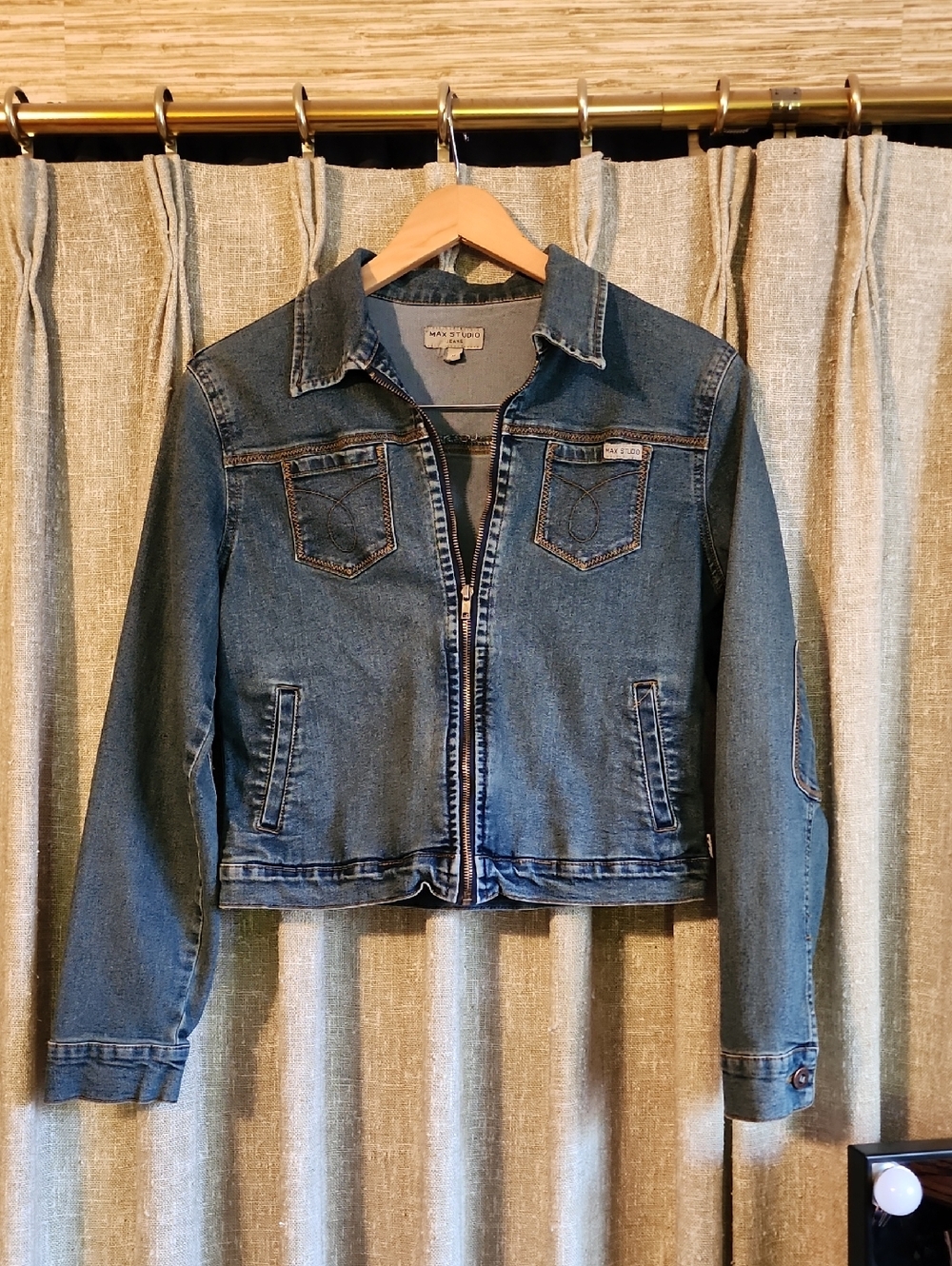 Max Studio Classic Blue Denim Zip Jacket